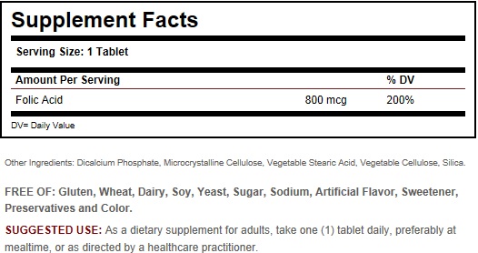 Solgar Folic Acid 800mcg Ingredients